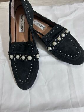 Steve Madden Black Suede Pearl & Stud Loafers